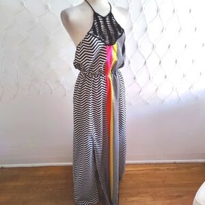 SALE! Halter Dress / Black & White • Pop of Color • Crochet • Size Small